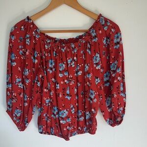 Forever 21 Red Floral Crop Blouse